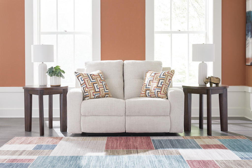 Danum Reclining Loveseat in Stone, closed view