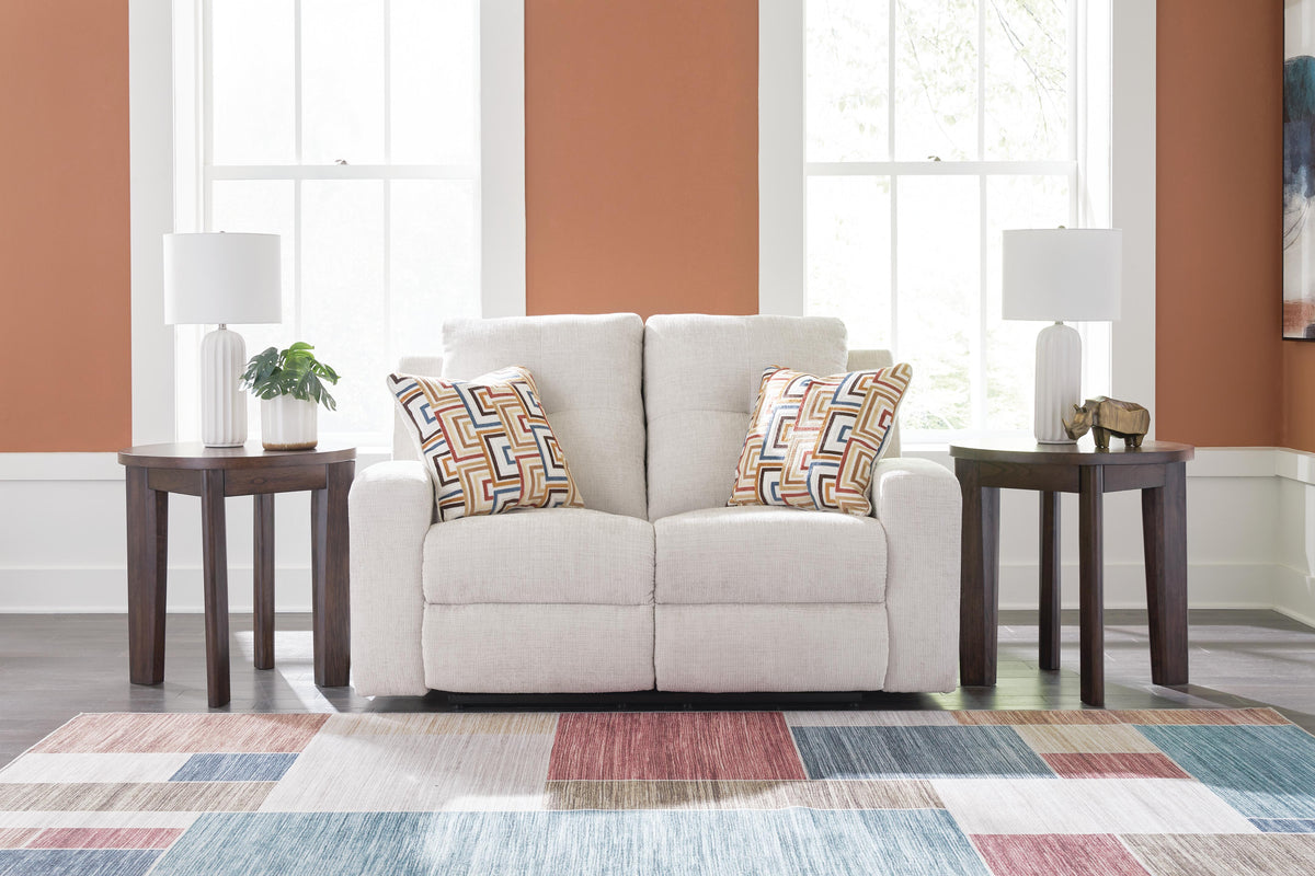 Danum Reclining Loveseat in Stone, closed view