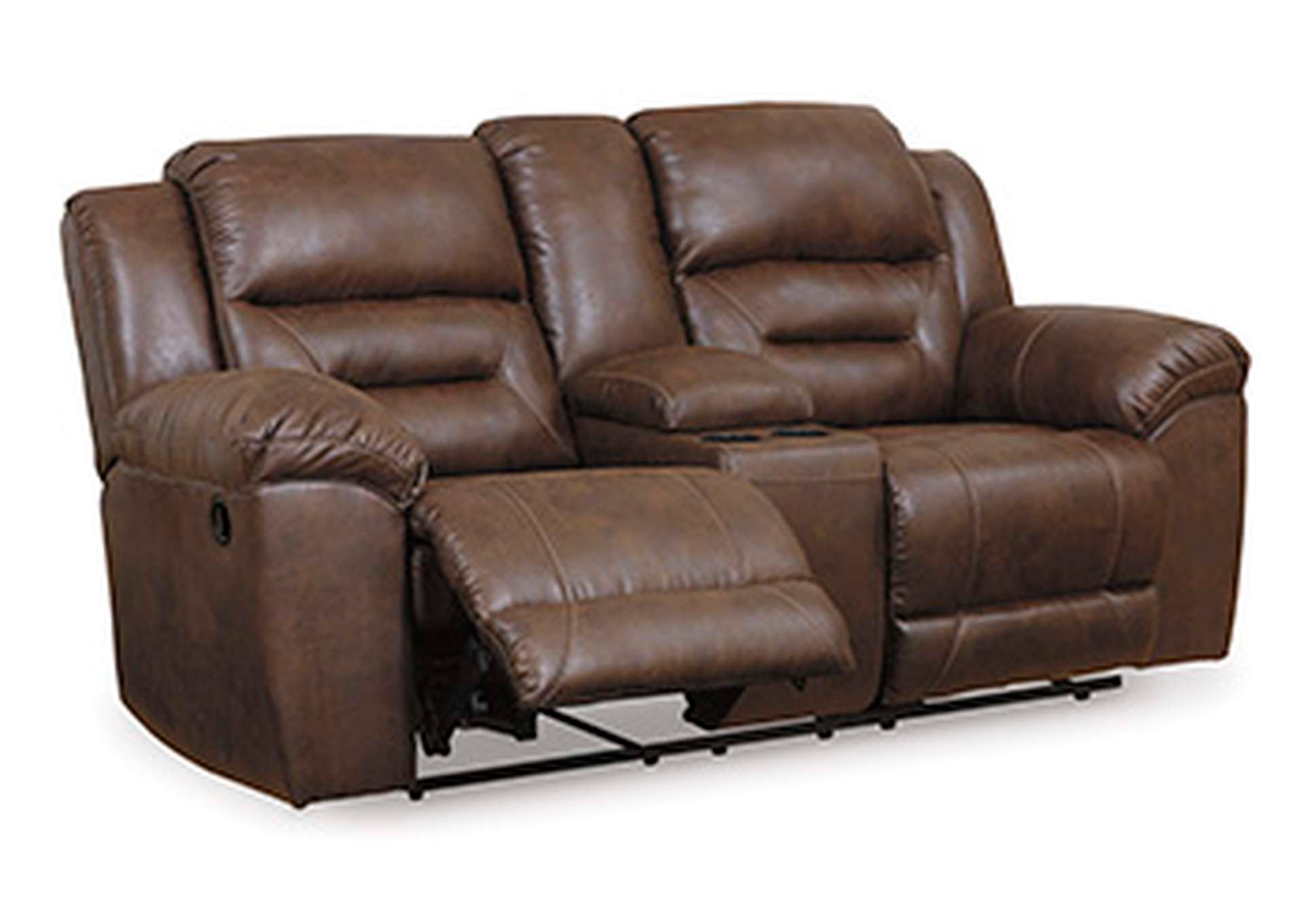 Stoneland Reclining Loveseat with Console angled view