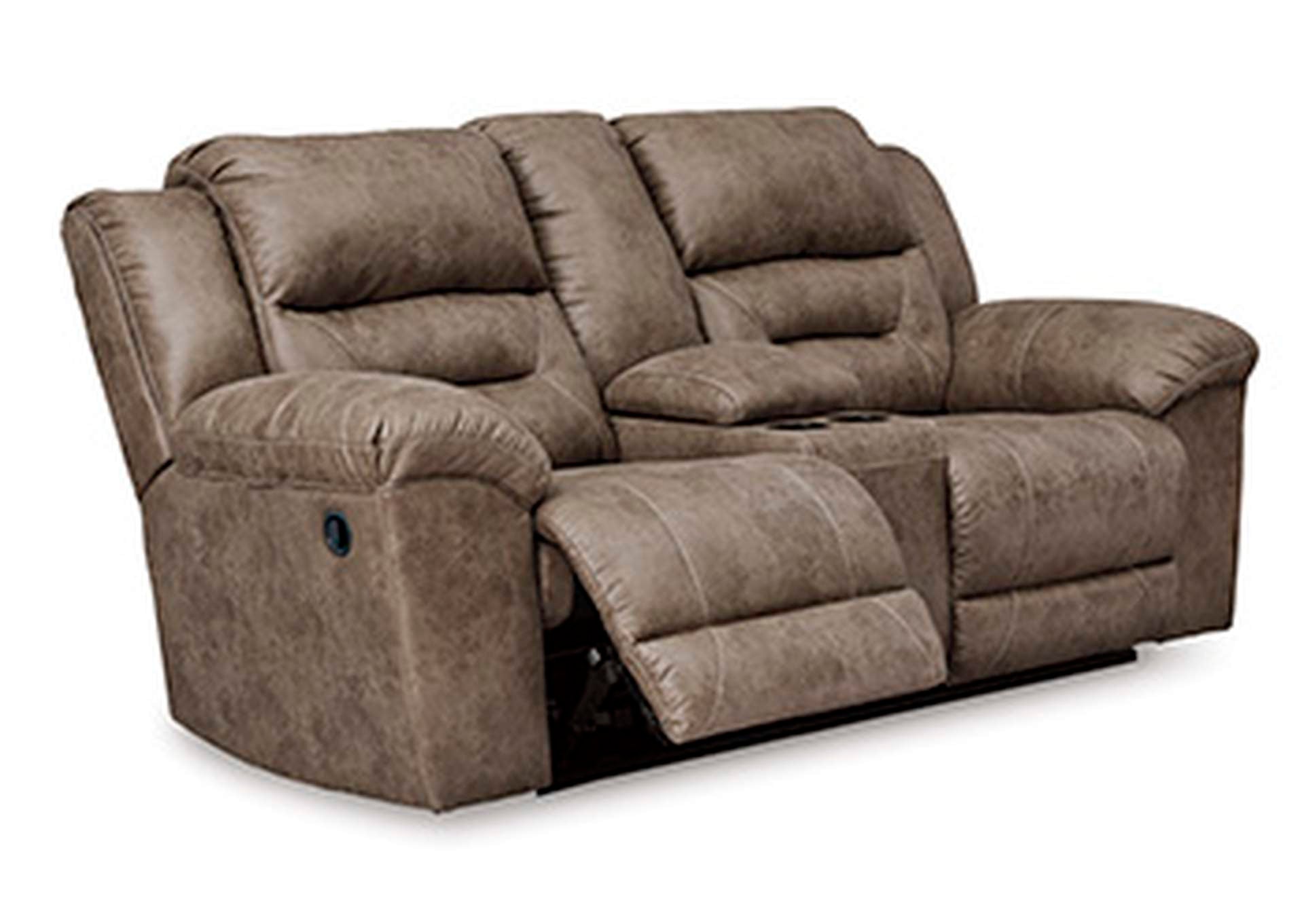 Stoneland Reclining Loveseat with Console angled view