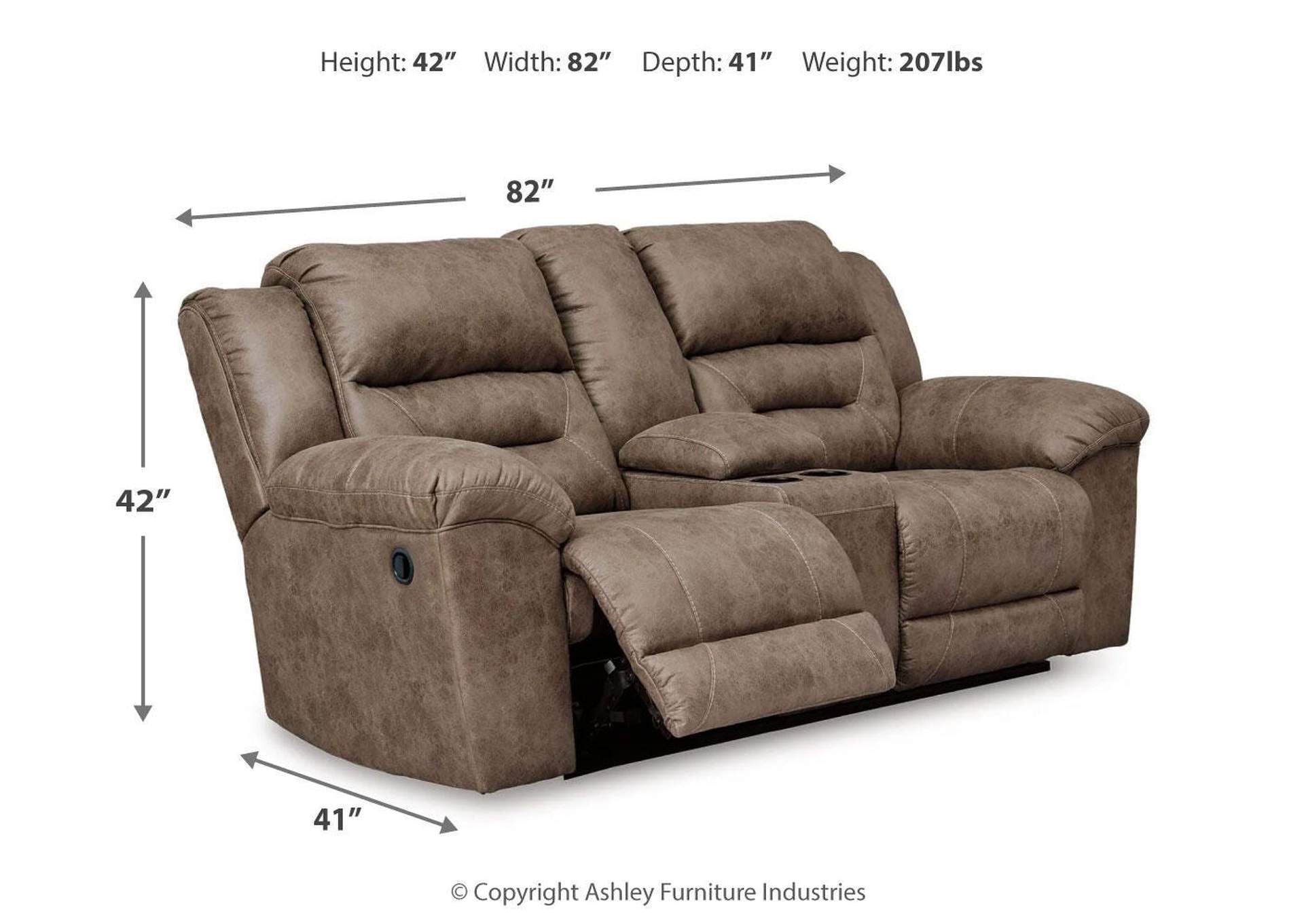 Stoneland Reclining Loveseat with Console dimensions