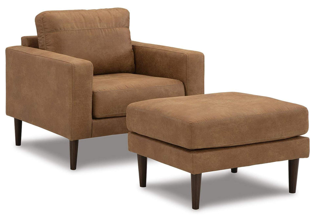Telora Chair and Ottoman angled view