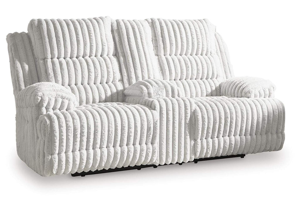 Rhines Falls Power Reclining Loveseat with Console angled view