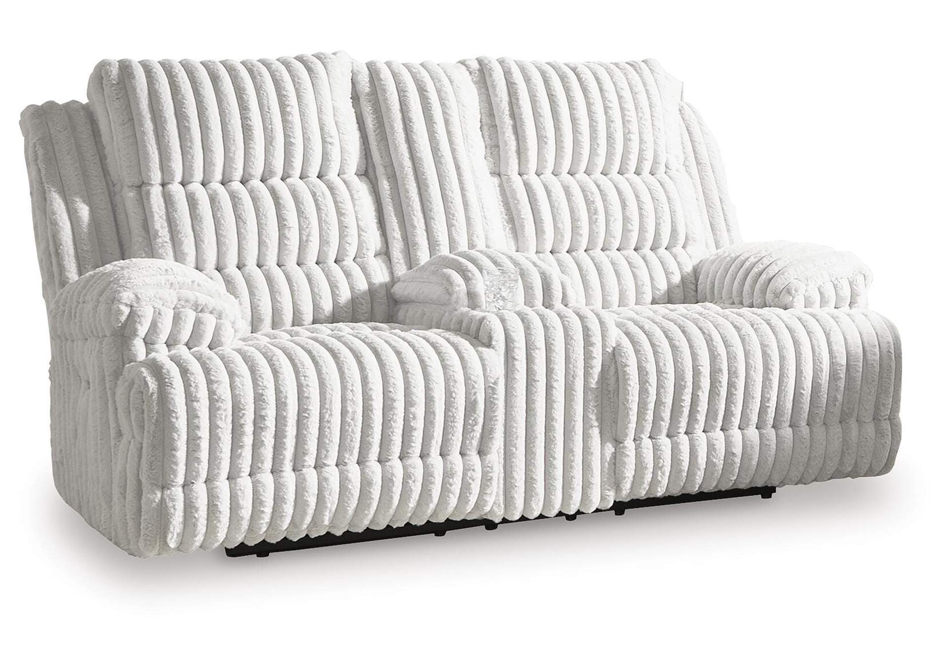 Rhines Falls Power Reclining Loveseat with Console angled view