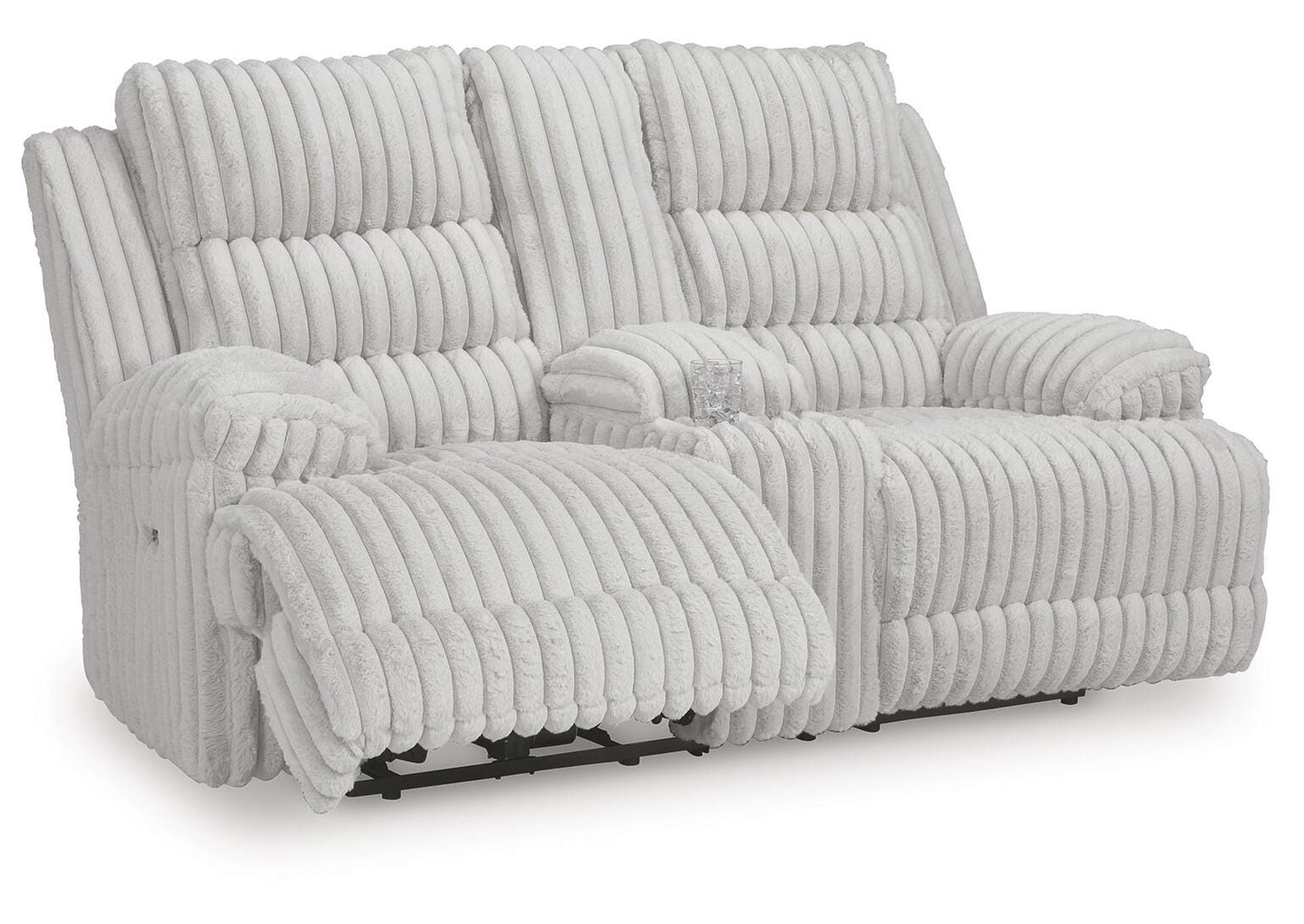 Rhines Falls Power Reclining Loveseat with Console angled view