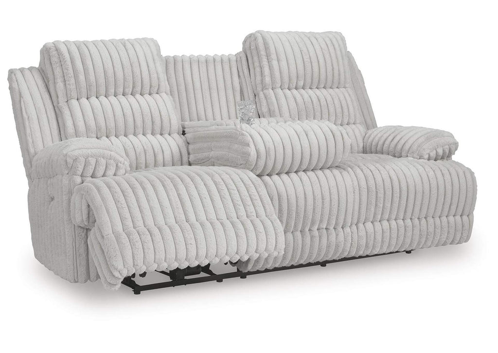 Rhines Falls Power Reclining Sofa with Drop Down Table angled view