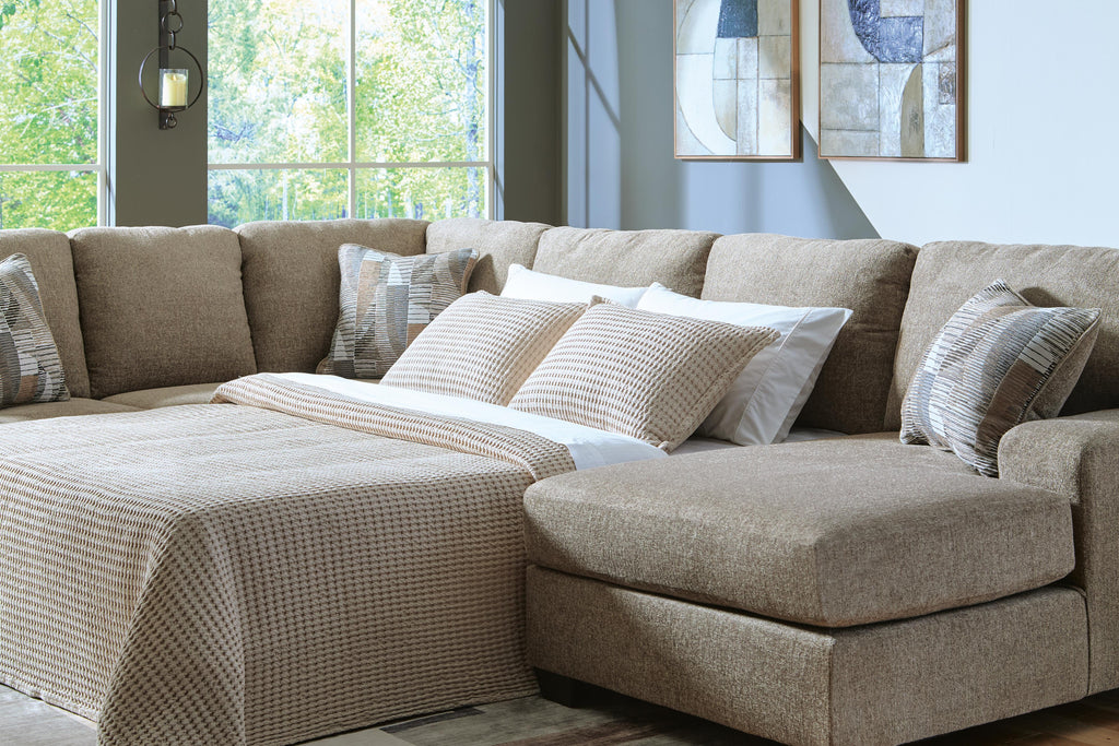 Newellen sectional, 3-Piece Sleeper Sectional with Chaise · Right-Facing Chaise · 93 × 141 × 39 in, view 3