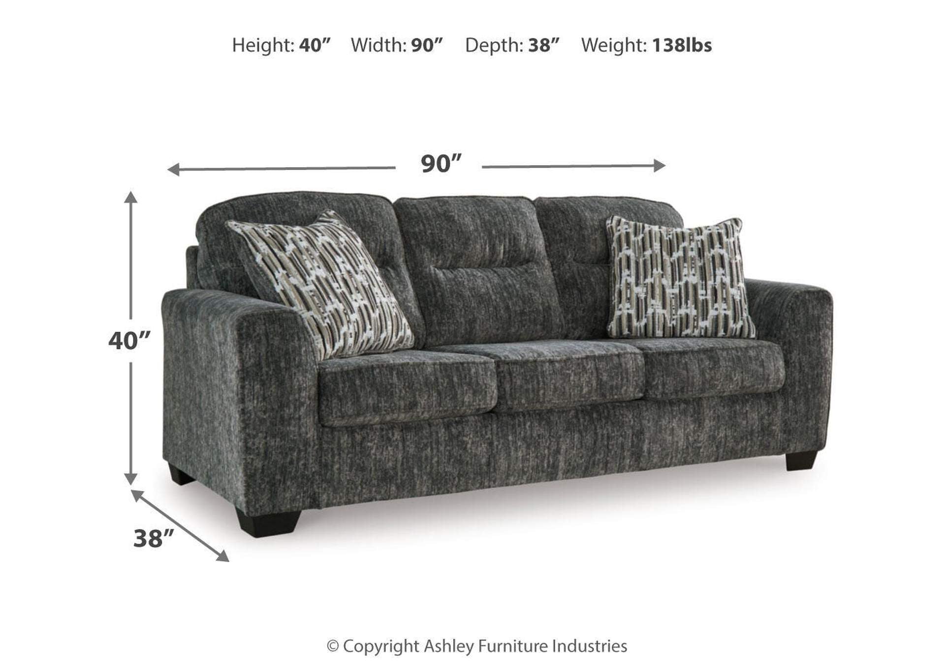 Lonoke Sofa, Loveseat, Chair and Ottoman dimensions