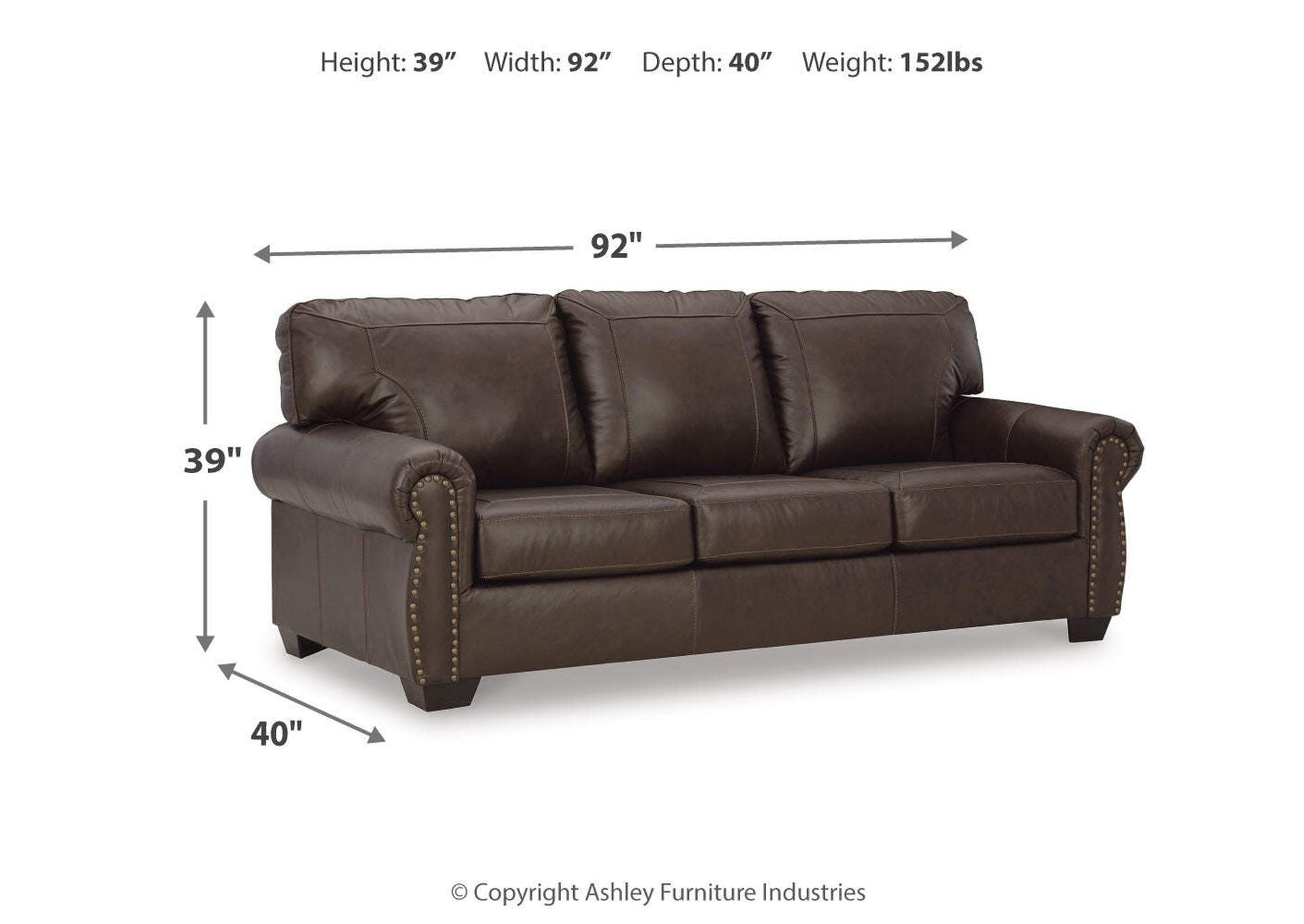 Colleton Sofa, Loveseat and Recliner dimensions