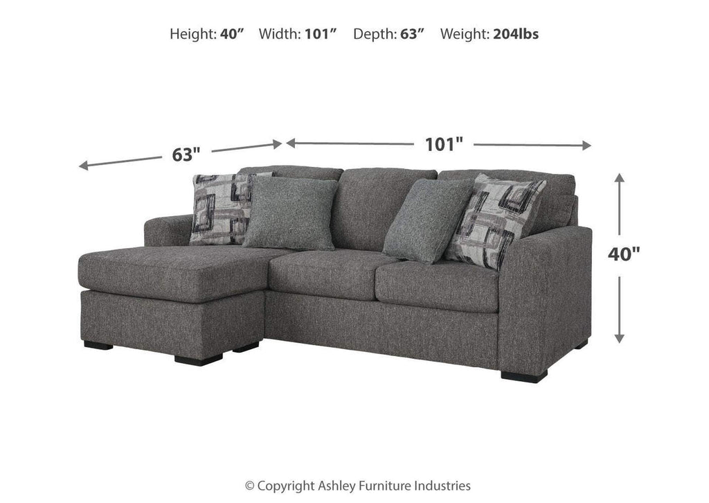 Gardiner Sofa Chaise with Ottoman dimensions