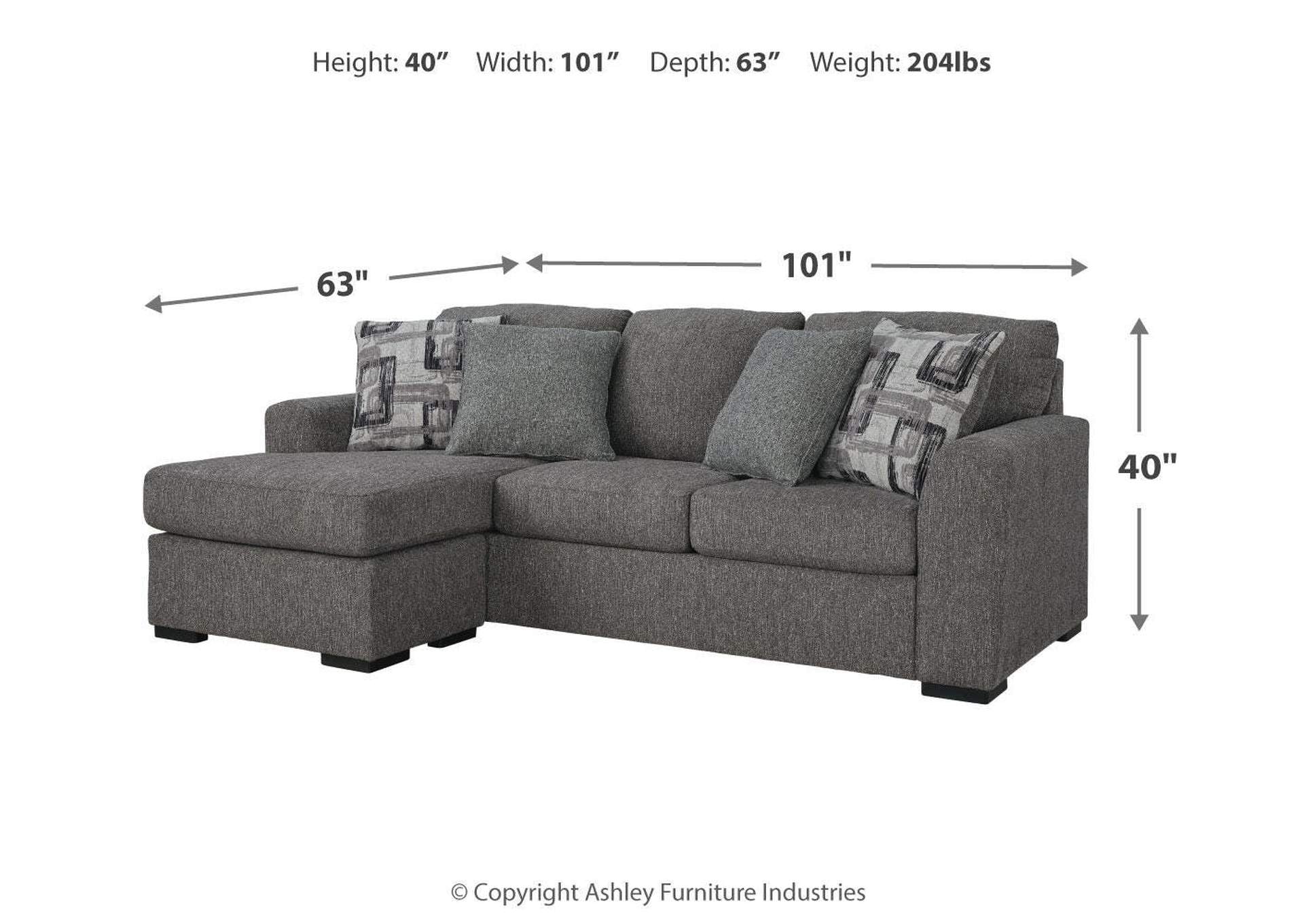 Gardiner Sofa Chaise with Ottoman dimensions