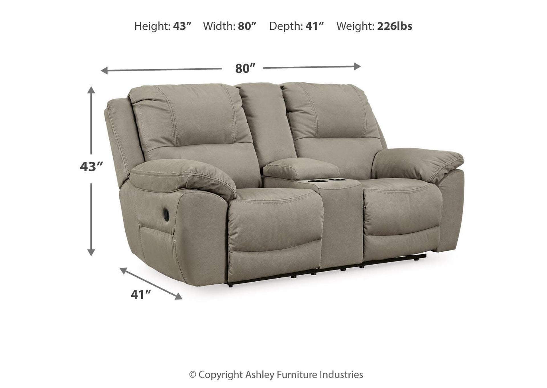 Next-Gen Gaucho Reclining Loveseat with Console dimensions