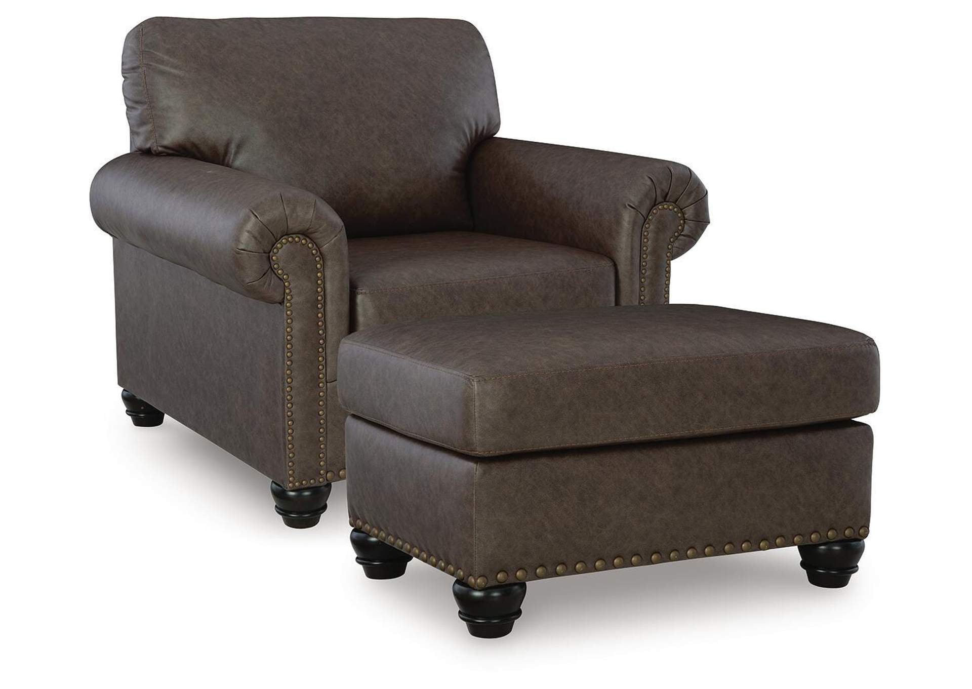 Roxmere Chair and Ottoman angled view