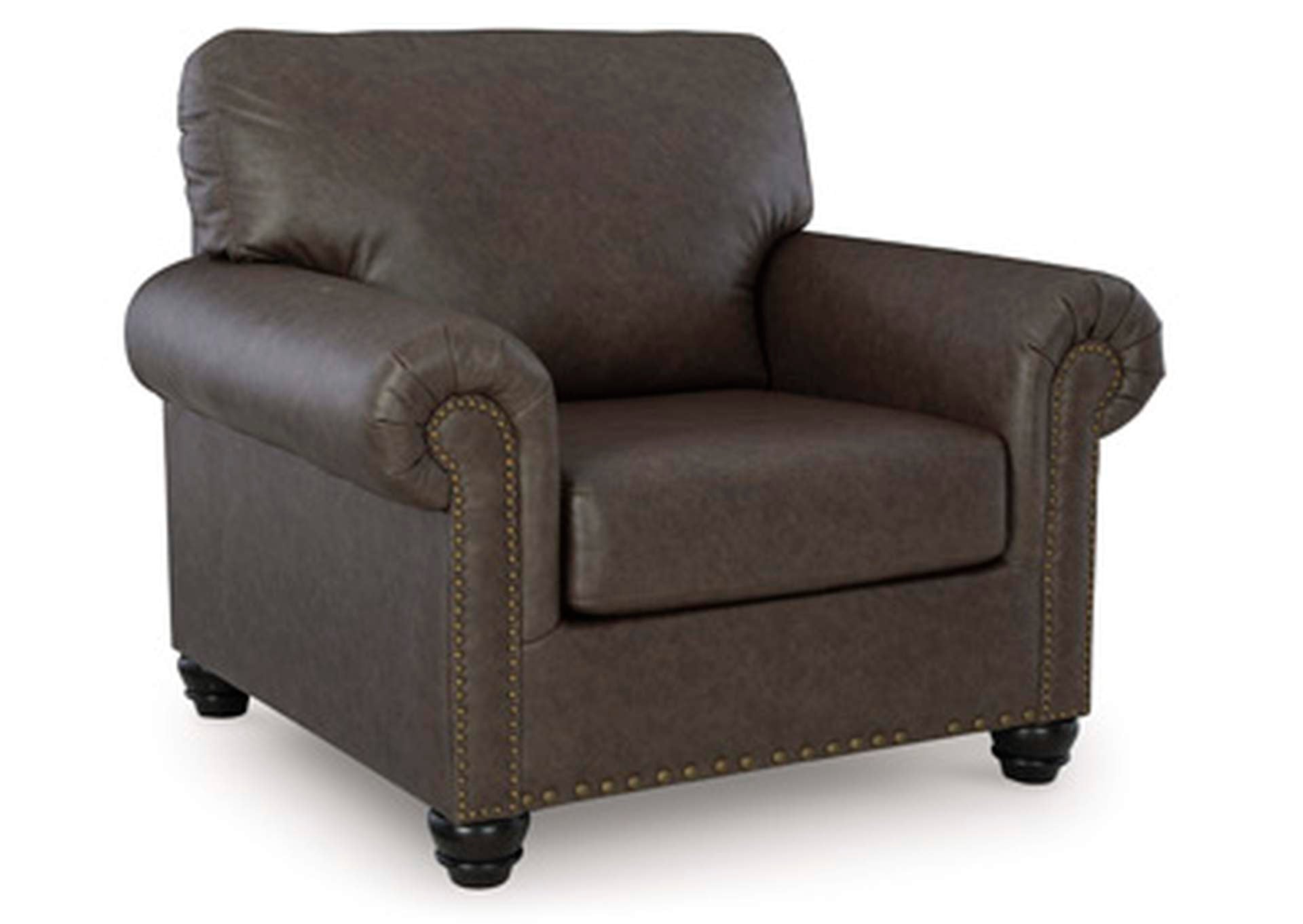 Roxmere Chair and Ottoman angled view
