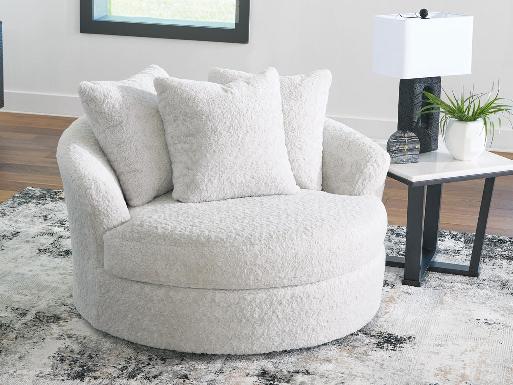 Cuddle Plush Oversized Swivel Accent Chair in Arctic, lifestyle view