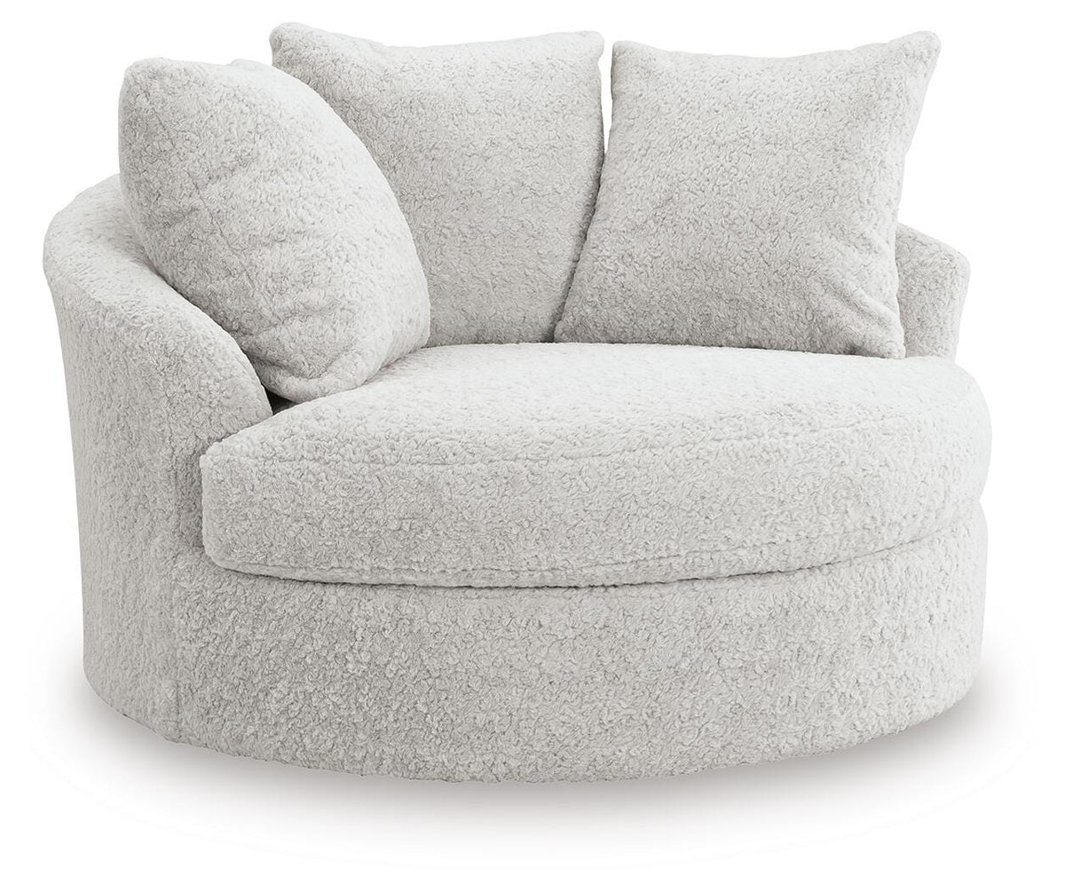 Cuddle Plush Oversized Swivel Accent Chair in Arctic, angle view
