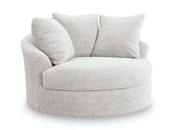 Cuddle Plush Oversized Swivel Accent Chair in Arctic, angle view