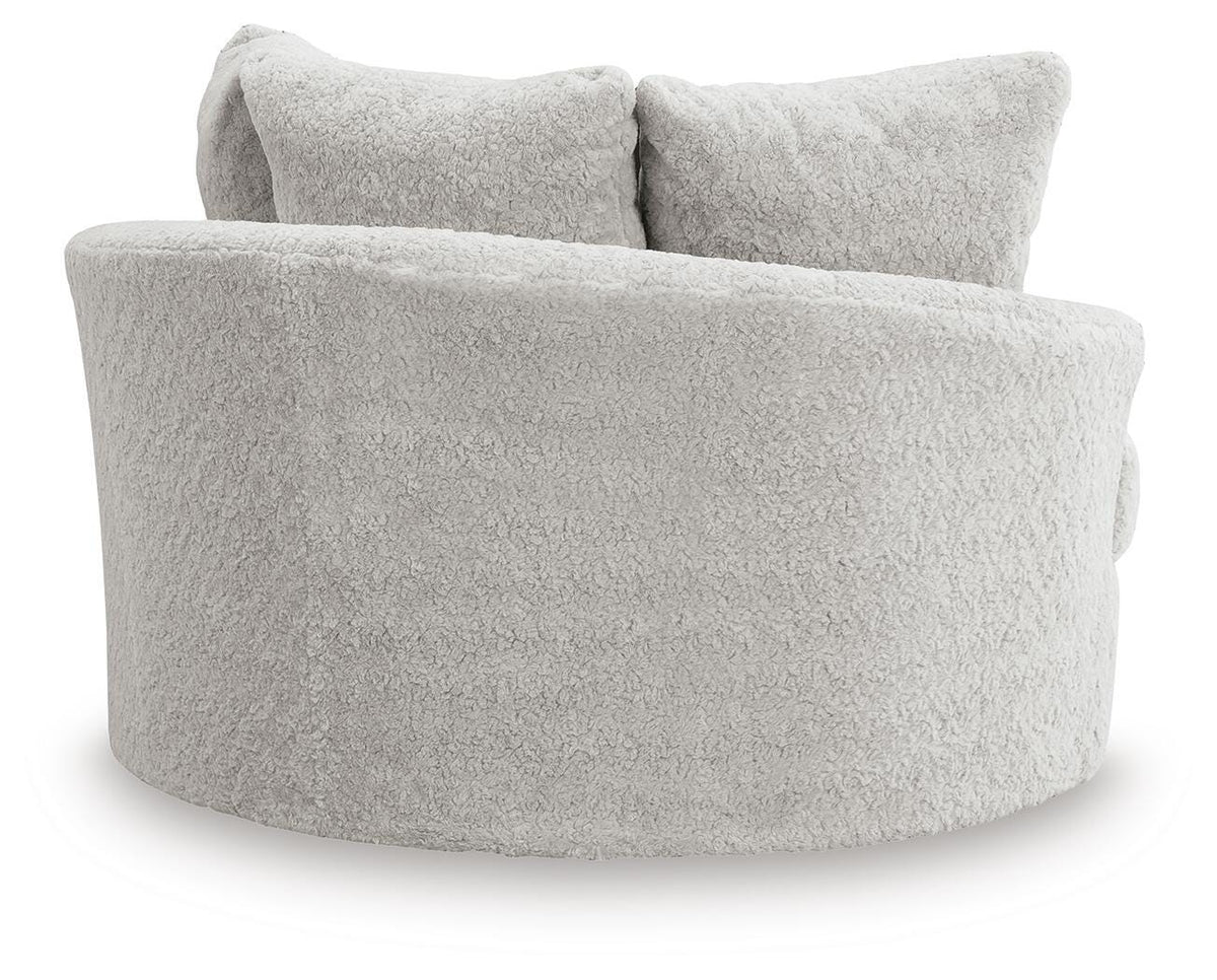 Cuddle Plush Oversized Swivel Accent Chair in Arctic, back view