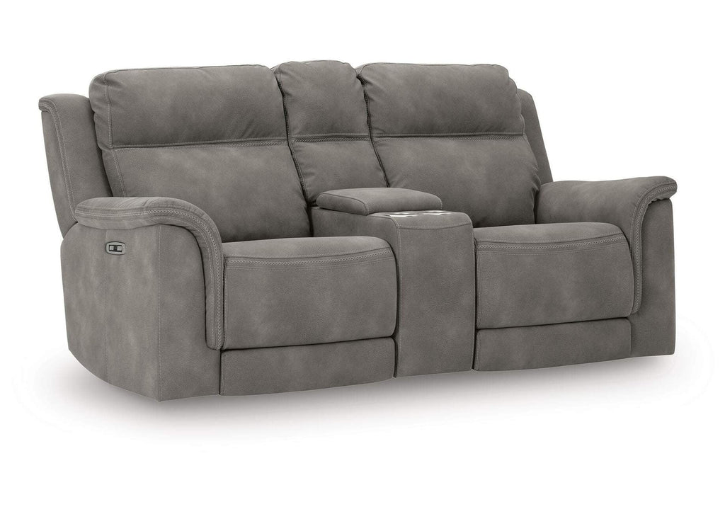 Next-Gen DuraPella Dual Power Reclining Loveseat with Console in Slate — detail 3