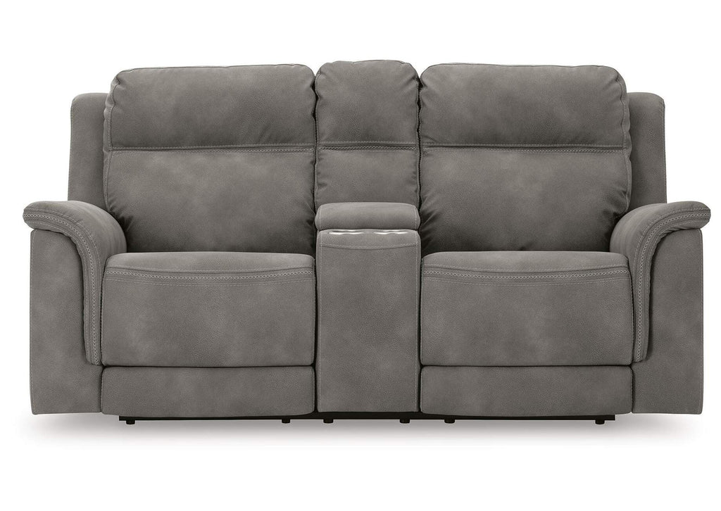 Next-Gen DuraPella Dual Power Reclining Loveseat with Console in Slate — detail 2