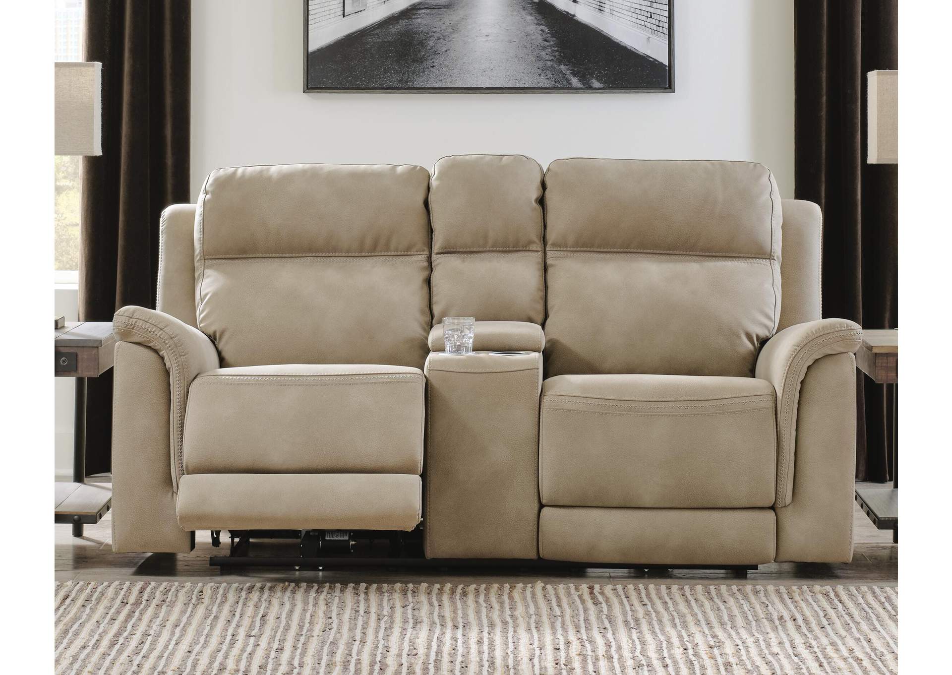 Next-Gen DuraPella Dual Power Reclining Loveseat with Console in Sand — detail 6