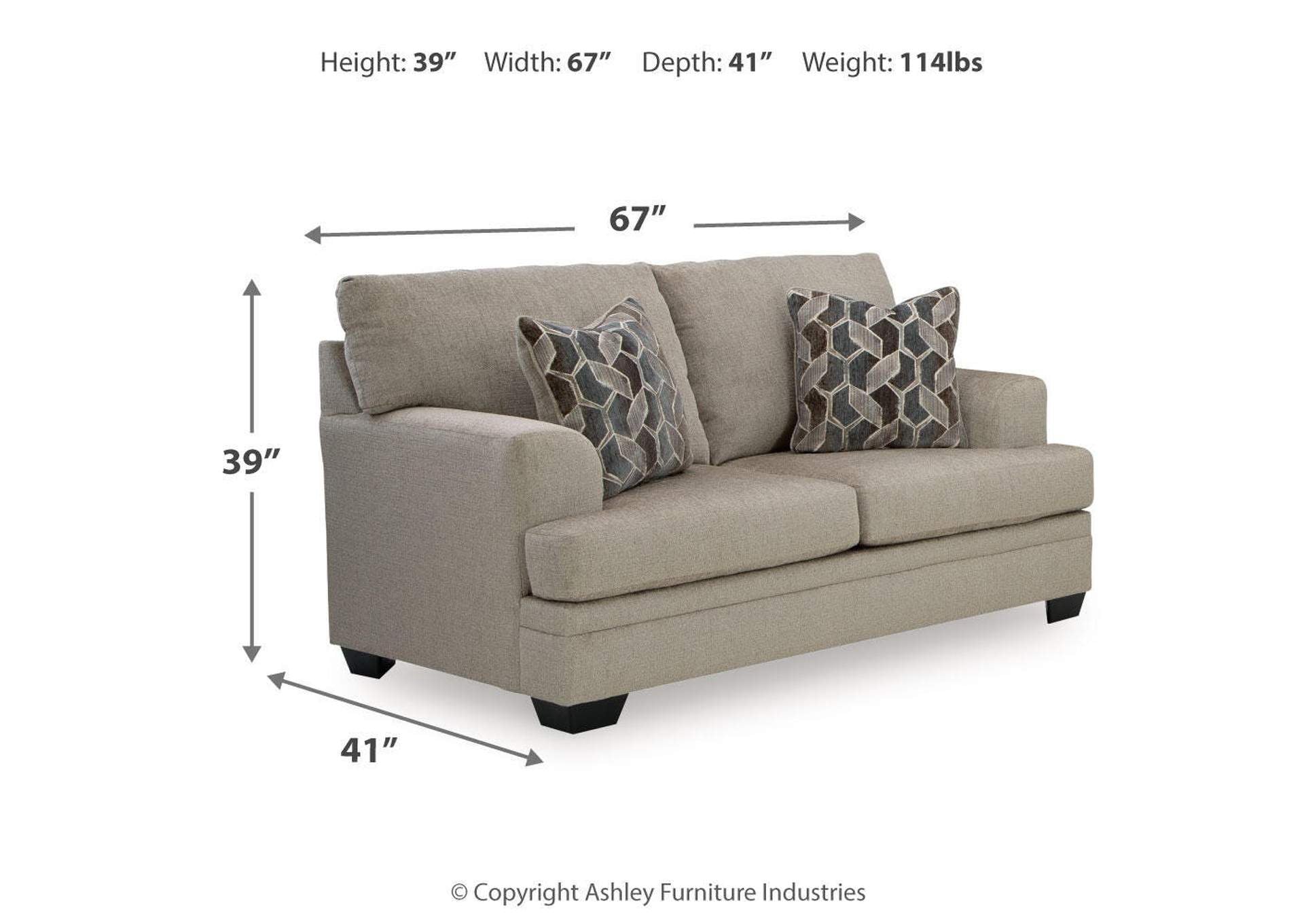 Stonemeade Sofa, Loveseat, Chair and Ottoman dimensions