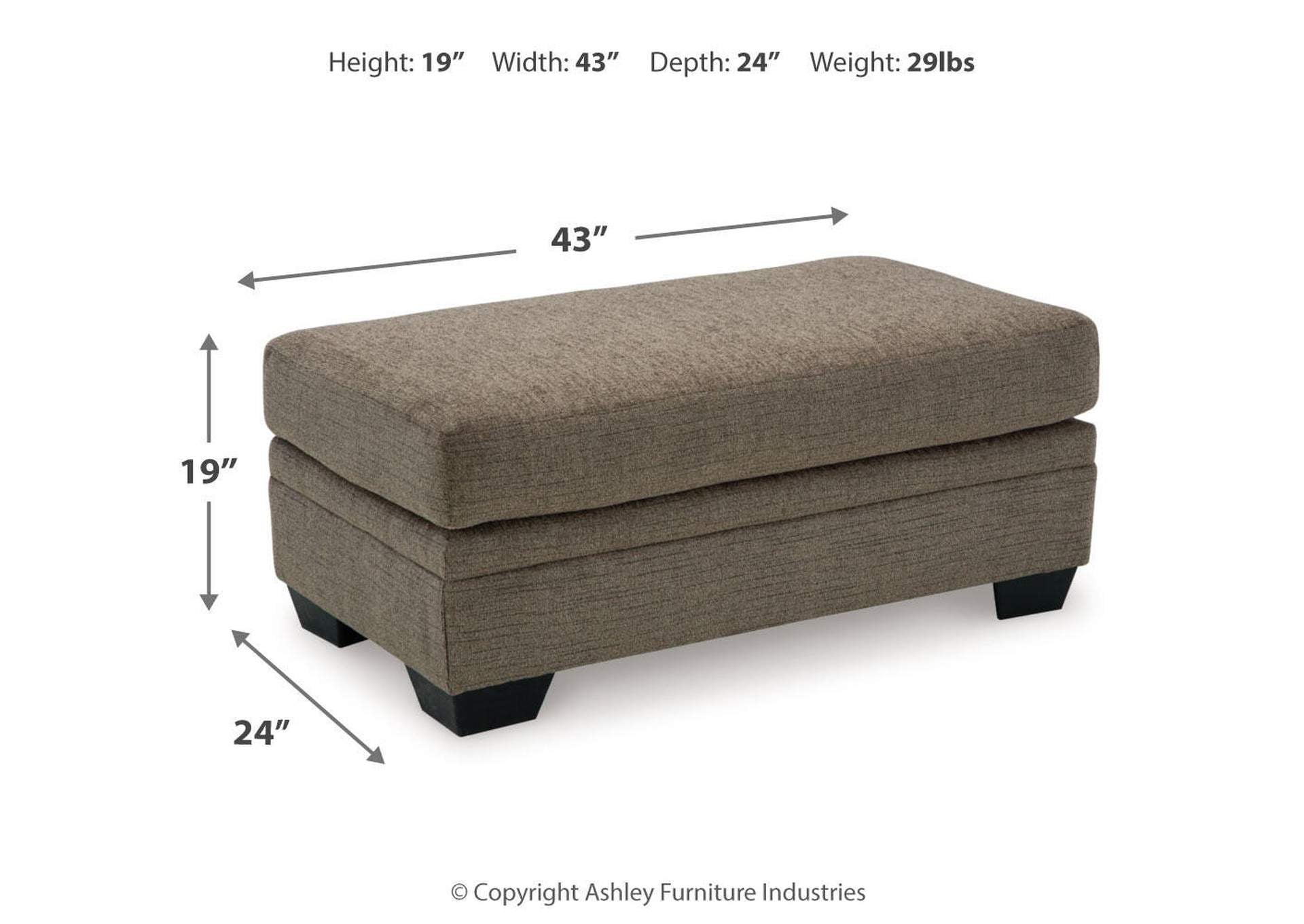 Stonemeade Sofa Chaise, Chair, and Ottoman dimensions