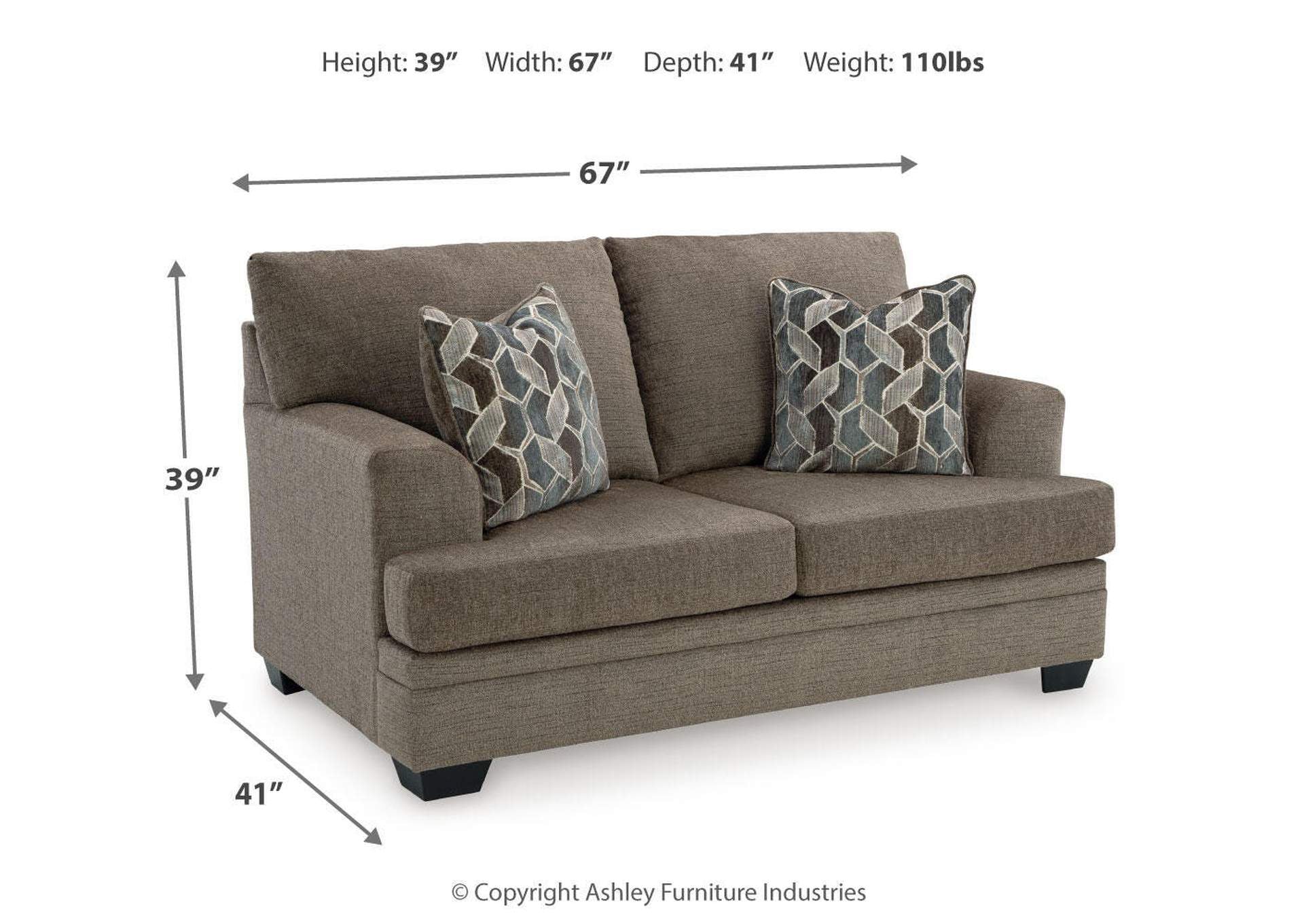 Stonemeade Sofa, Loveseat, Chair and Ottoman dimensions