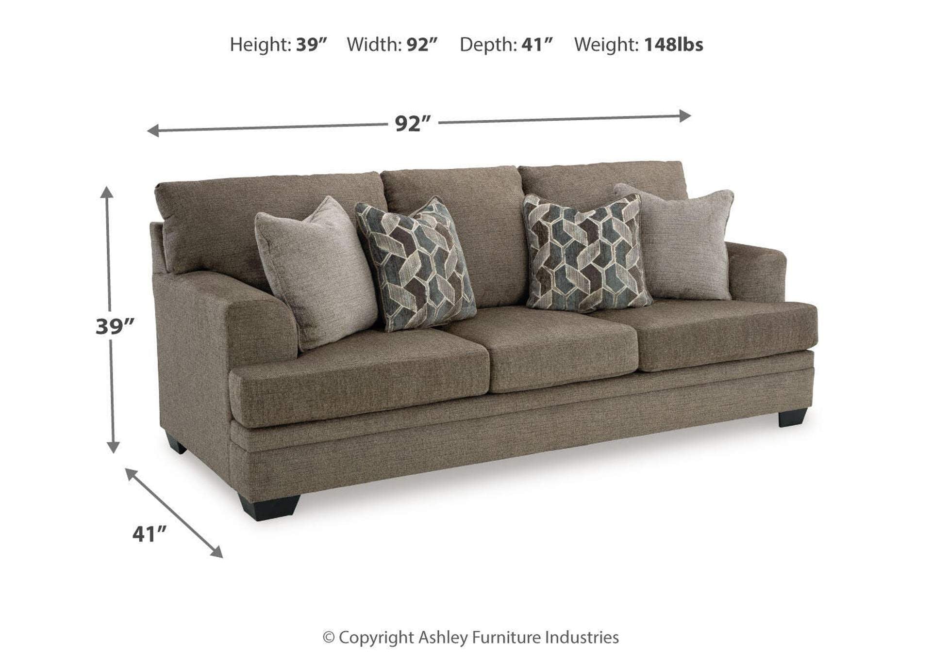 Stonemeade Sofa, Loveseat, Chair and Ottoman dimensions