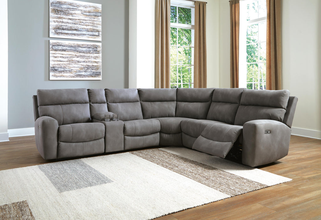 Next-Gen DuraPella 6-Piece Dual Power Reclining Modular Sectional with Console in Slate — detail 3