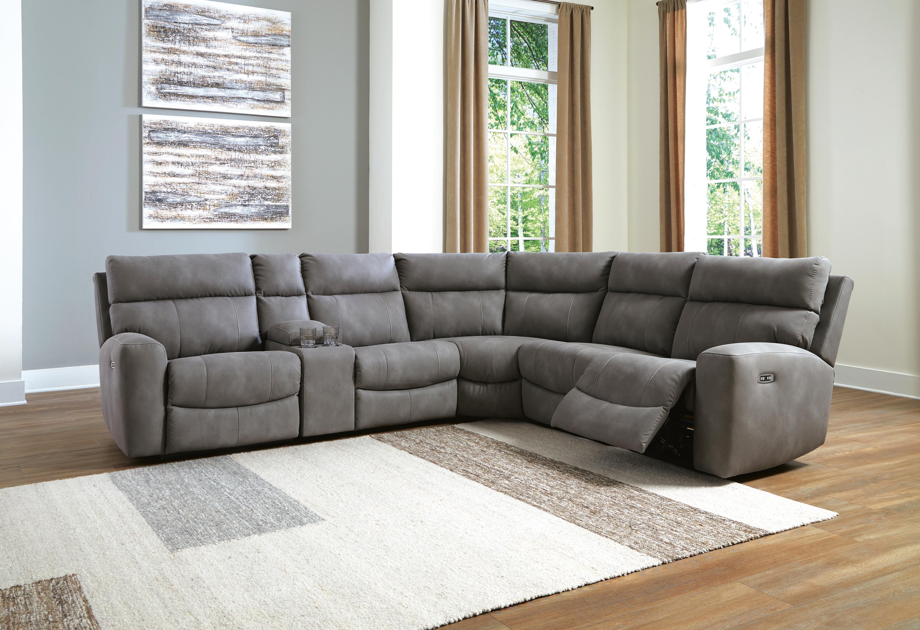 Next-Gen DuraPella 6-Piece Dual Power Reclining Modular Sectional with Console in Slate — detail 3