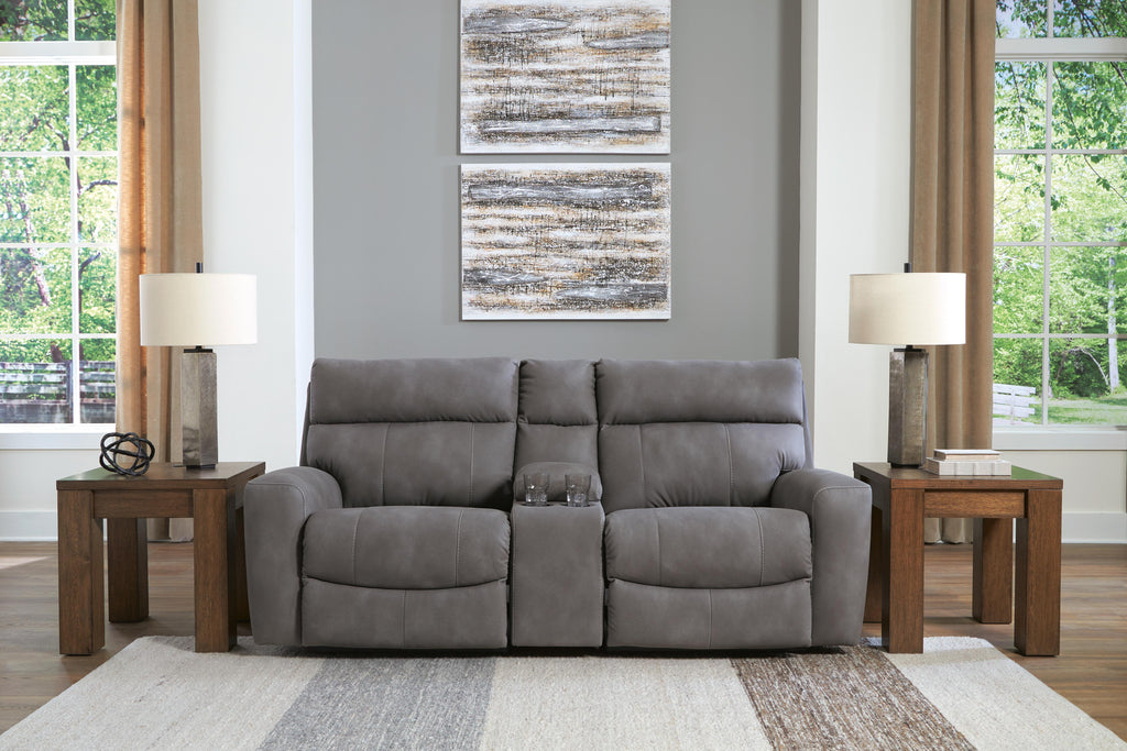 Next-Gen DuraPella 3-Piece Dual Power Reclining Modular Loveseat with Console in Slate — detail 3