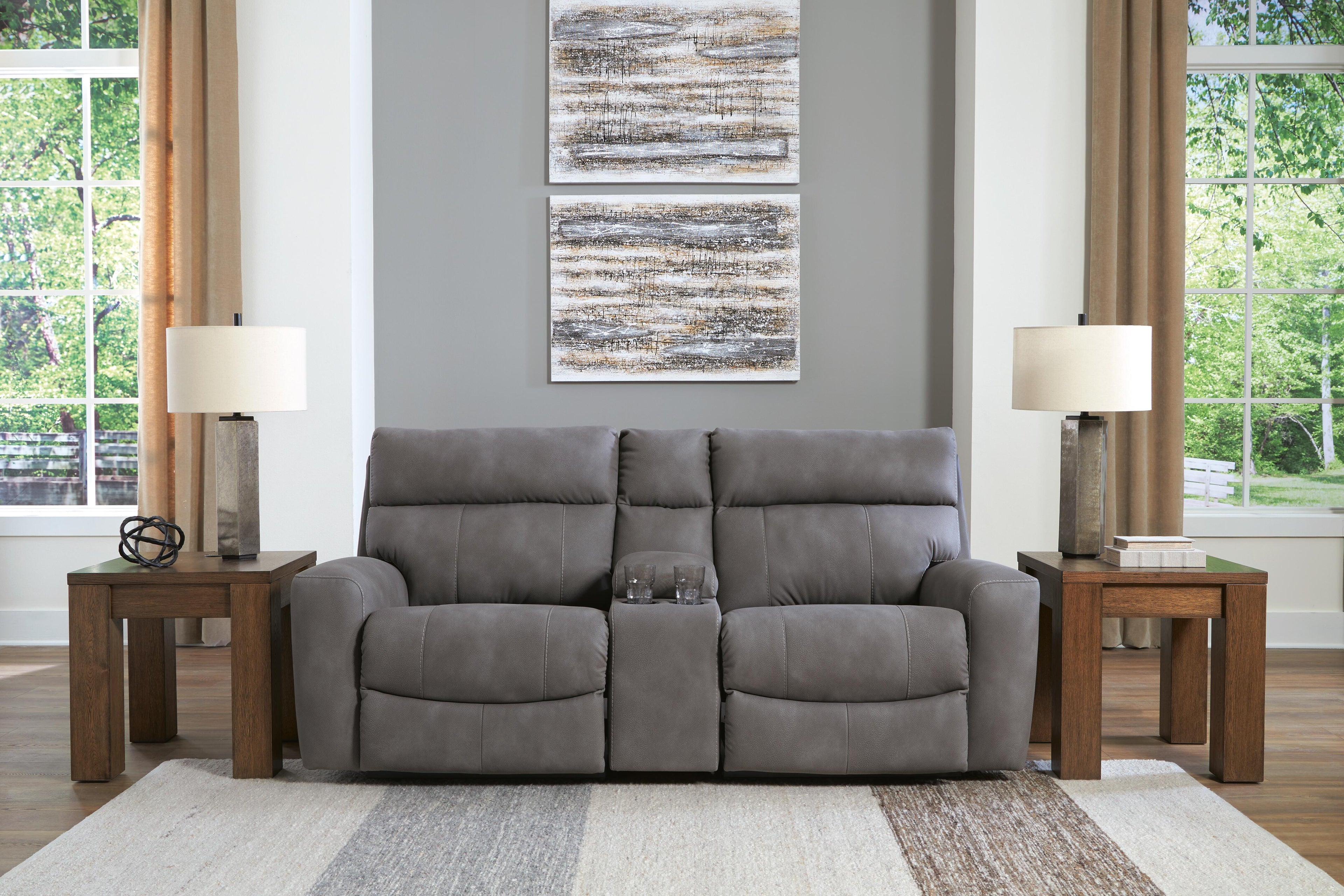 Next-Gen DuraPella 3-Piece Dual Power Reclining Modular Loveseat with Console in Slate — detail 3