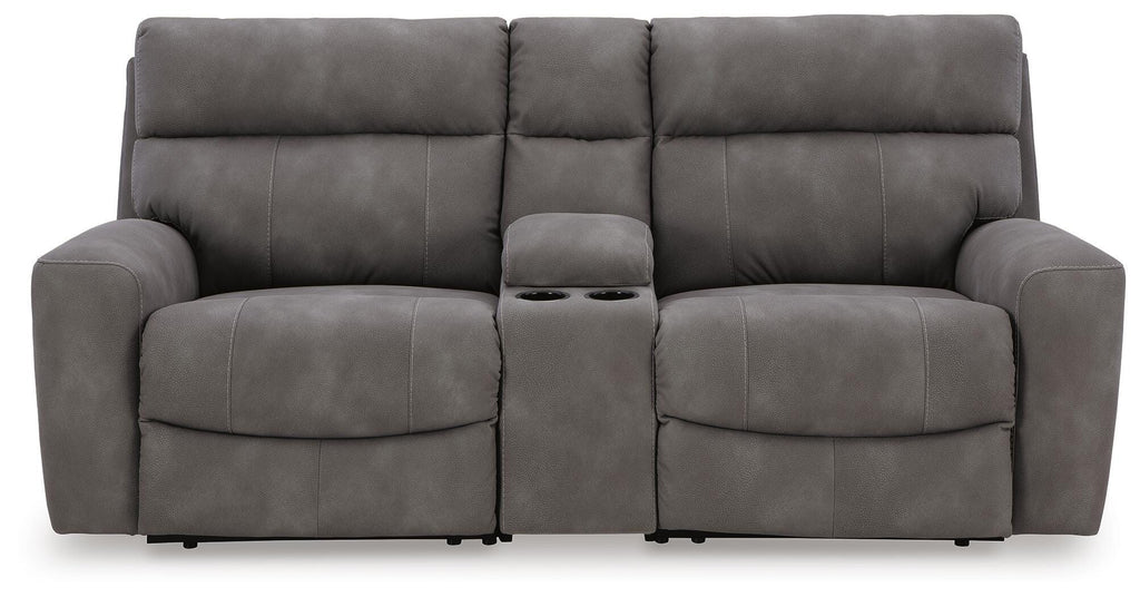 Next-Gen DuraPella 3-Piece Dual Power Reclining Modular Loveseat with Console in Slate — detail 2