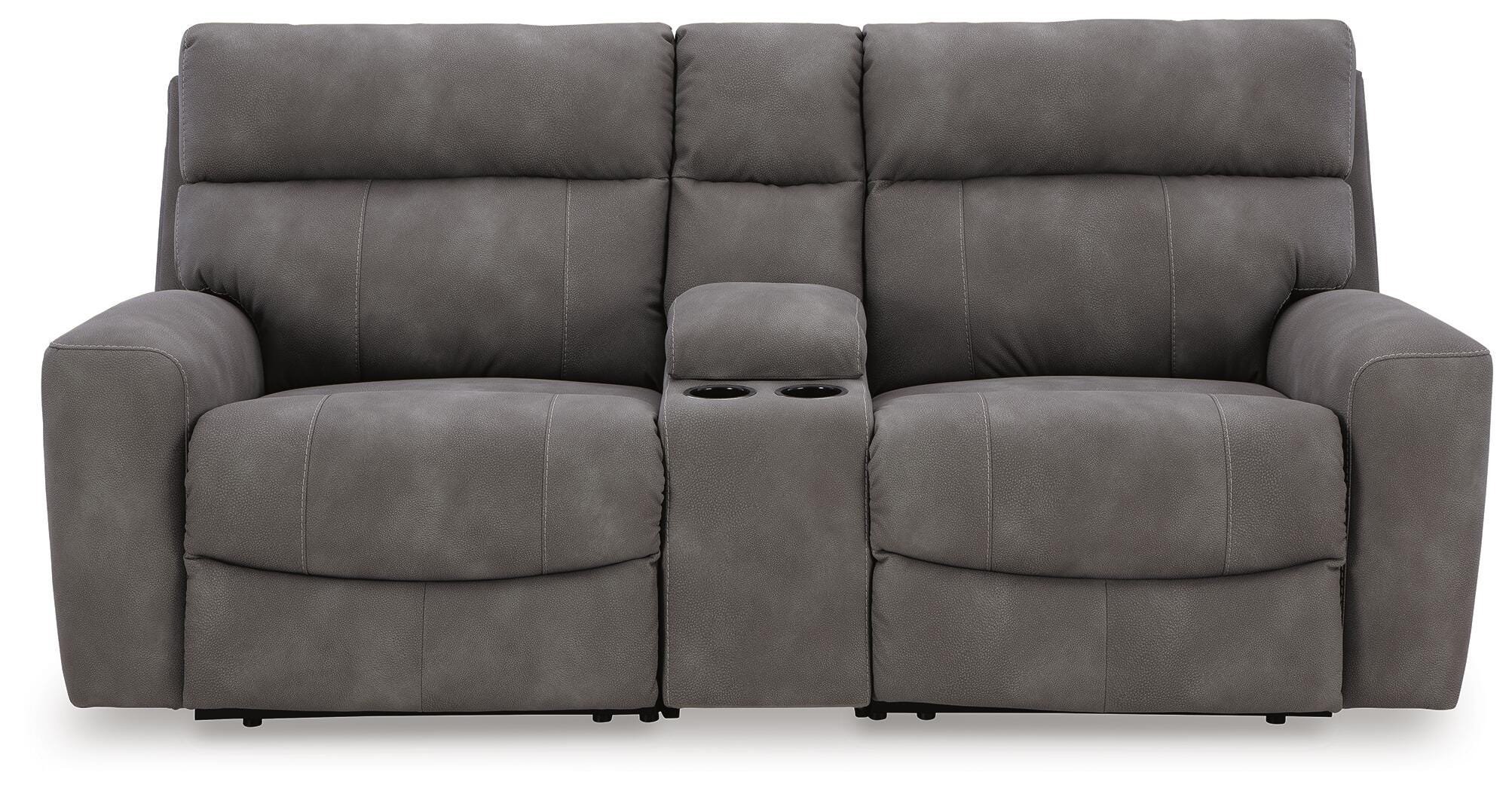 Next-Gen DuraPella 3-Piece Dual Power Reclining Modular Loveseat with Console in Slate — detail 2