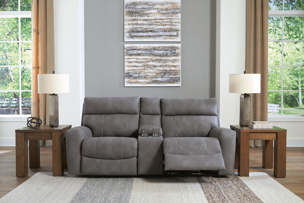 Next-Gen DuraPella 3-Piece Dual Power Reclining Modular Loveseat with Console in Slate — detail 4