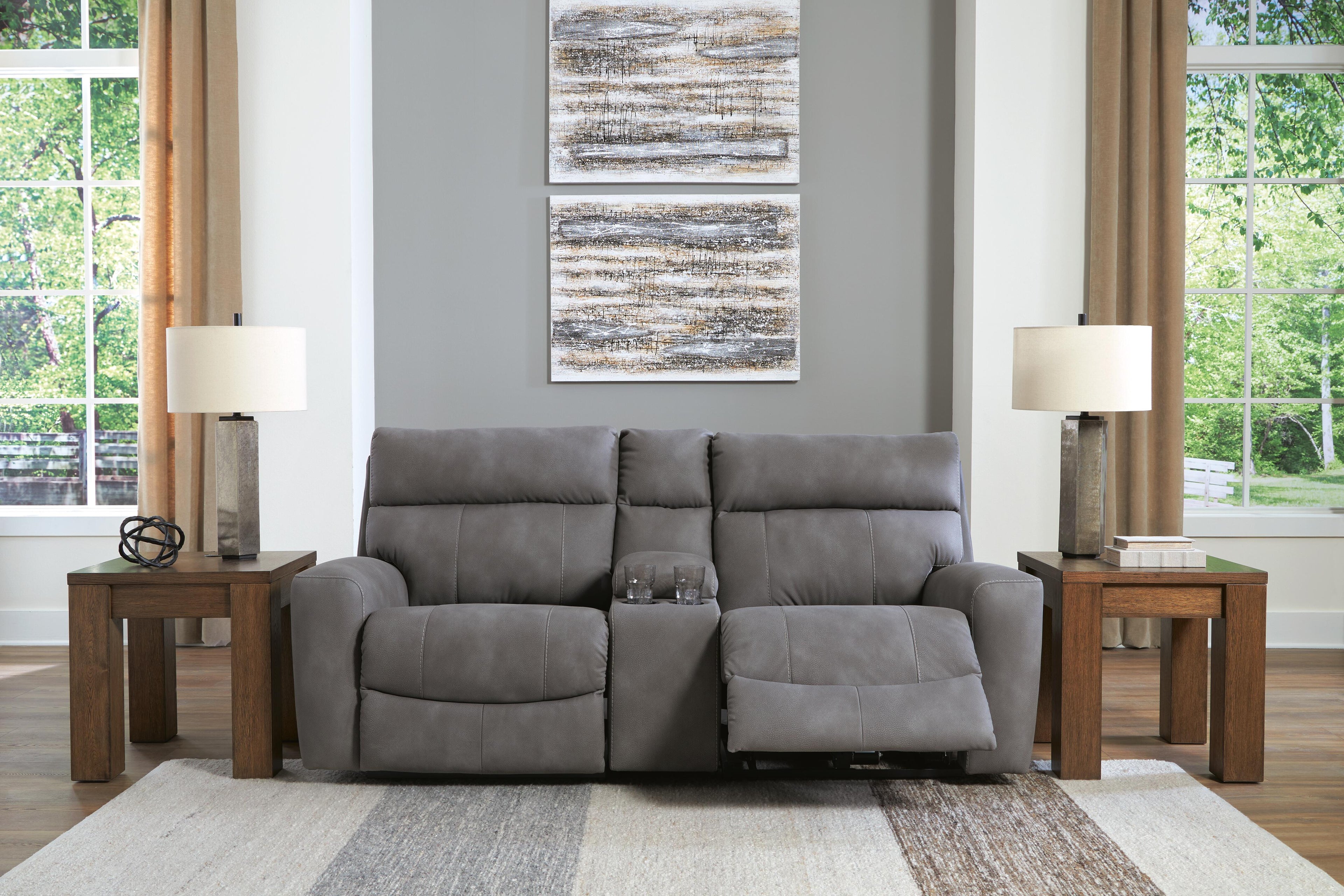 Next-Gen DuraPella 3-Piece Dual Power Reclining Modular Loveseat with Console in Slate — detail 4