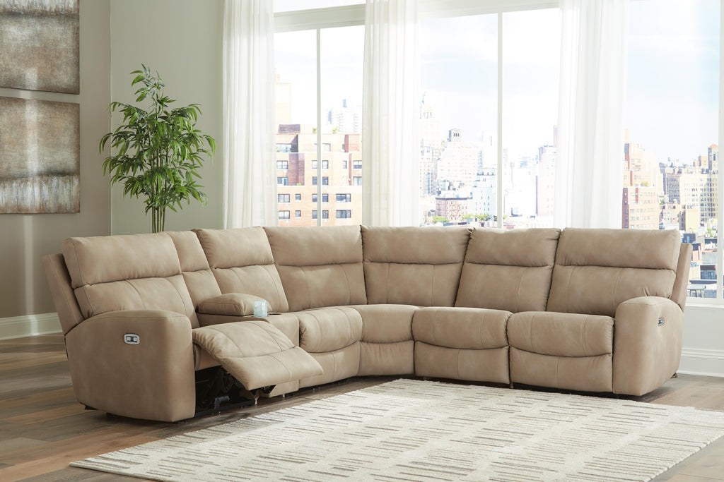 Next-Gen DuraPella 6-Piece Dual Power Reclining Modular Sectional with Console in Sand — detail 3