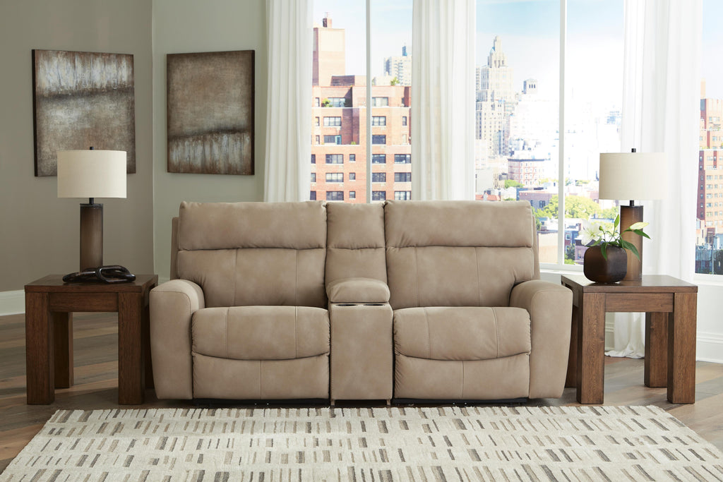 Next-Gen DuraPella 3-Piece Dual Power Reclining Modular Loveseat with Console in Sand — detail 2