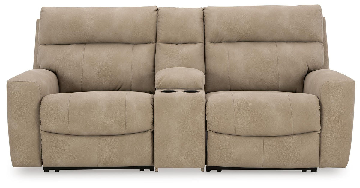 Next-Gen DuraPella 3-Piece Dual Power Reclining Modular Loveseat with Console in Sand — main view