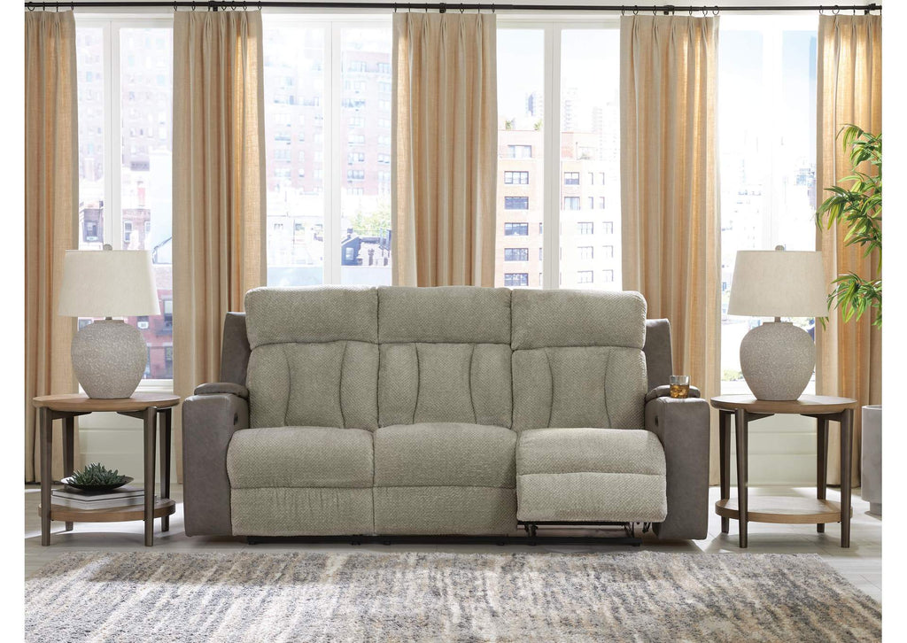 Stately Check Dual Power Reclining Sofa and Loveseat