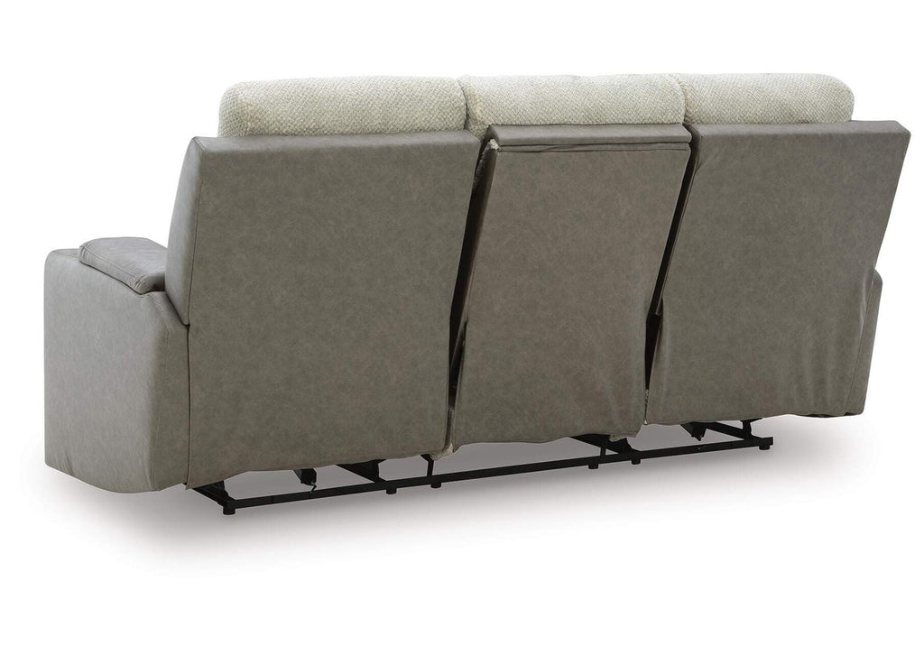 Stately Check Dual Power Reclining Sofa and Loveseat