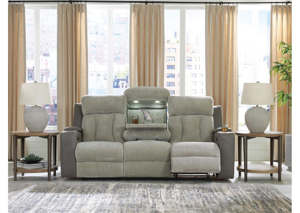 Stately Check Dual Power Reclining Sofa and Loveseat