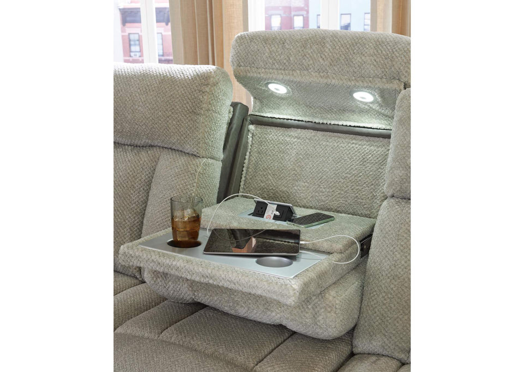 Stately Check Dual Power Reclining Sofa and Loveseat detail