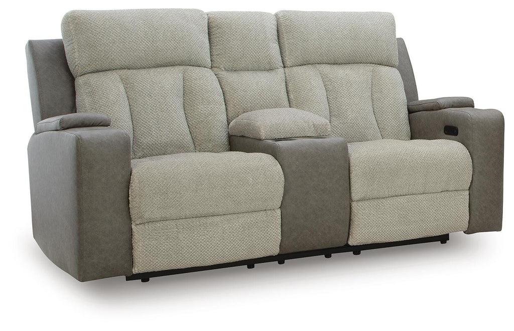 Branthorpe Power Reclining Loveseat with Console in Sisal, closed view