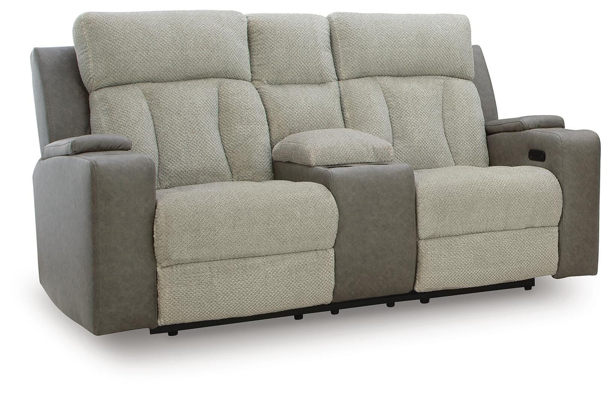 Branthorpe Power Reclining Loveseat with Console in Sisal, closed view