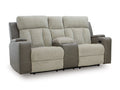 Branthorpe Power Reclining Loveseat with Console in Sisal, closed view
