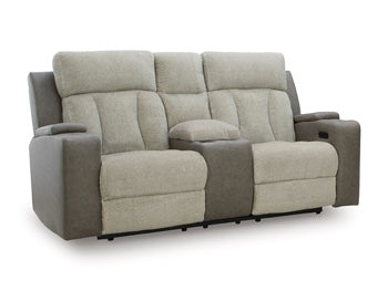 Branthorpe Power Reclining Loveseat with Console in Sisal, closed view
