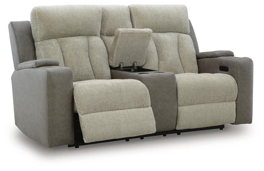 Branthorpe Power Reclining Loveseat with Console in Sisal, open view