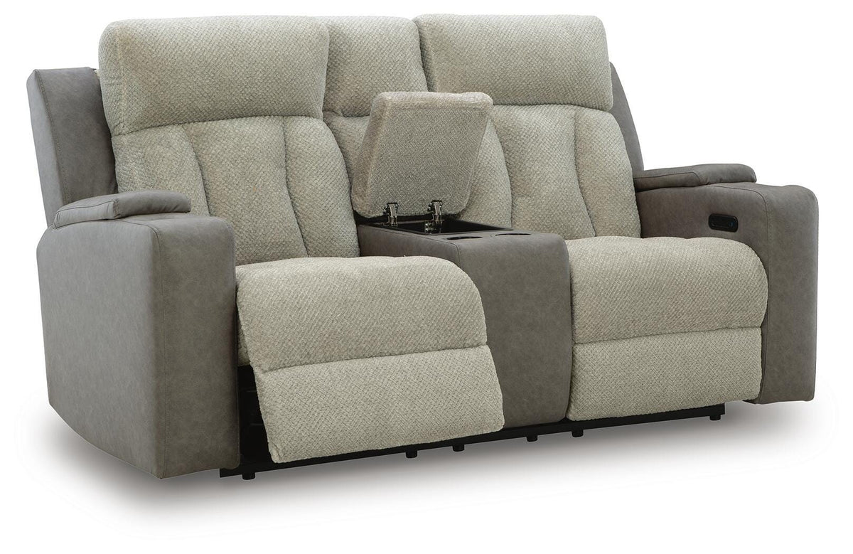 Branthorpe Power Reclining Loveseat with Console in Sisal, open view